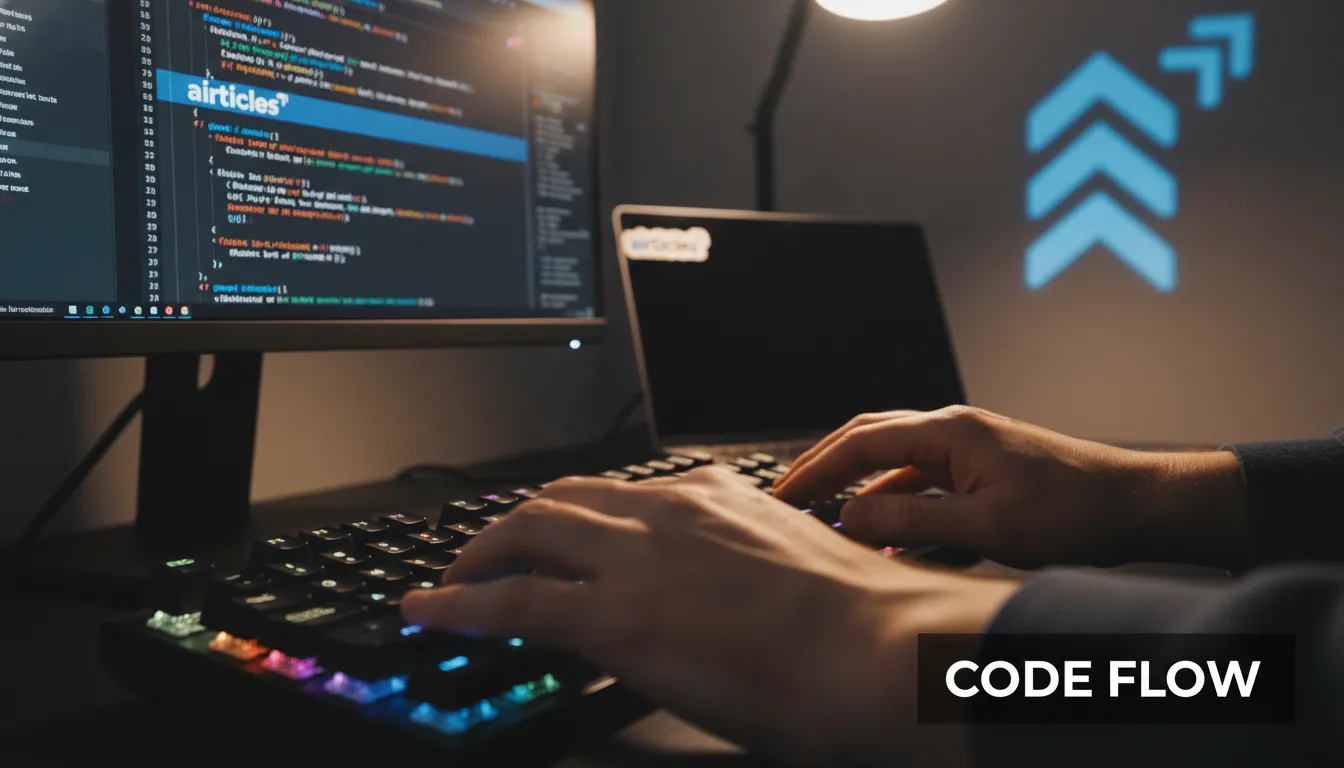 Developer typing code. Focus on web dev keyboard.