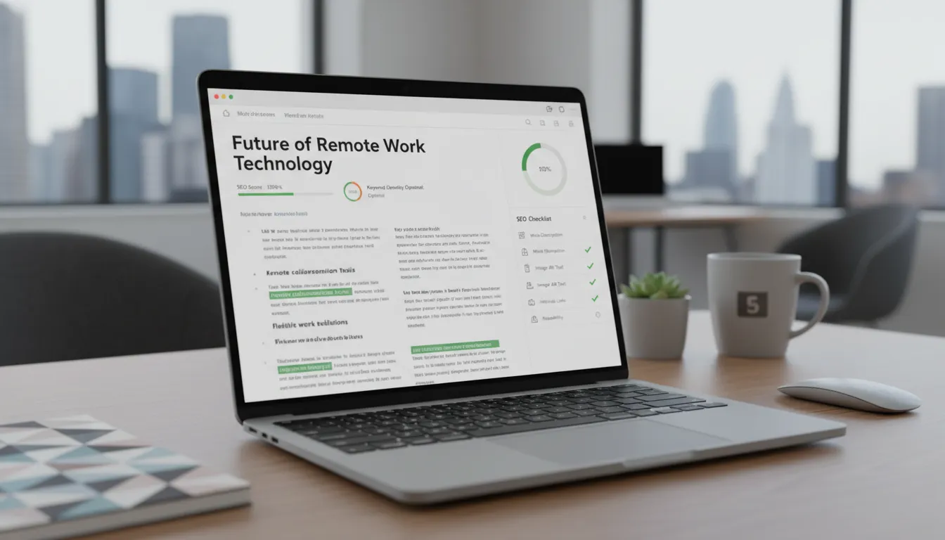 Blog post draft example showing how to improve your SEO ranking fast with great content and effective keyword usage on a laptop.