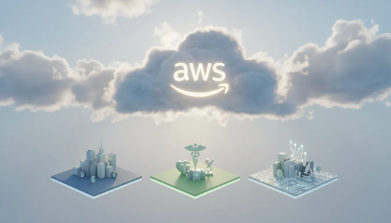 Uma paisagem de nuvens fotorrealista com o logo da Amazon AWS sutilmente integrado, representando a simplicidade da computação em nuvem.