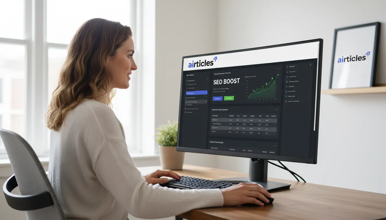 Person using Airticles SEO marketing tool on desktop computer.