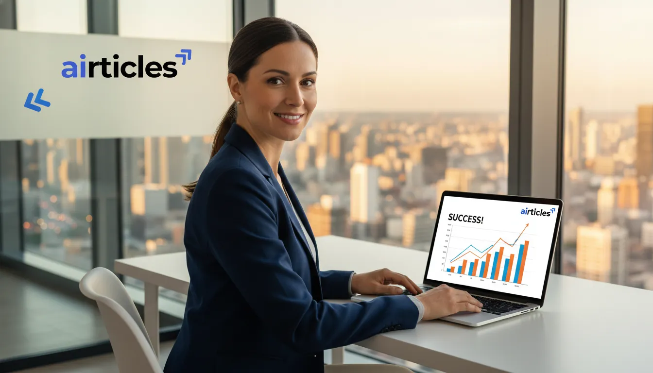 Empresário satisfeito com resultados de marketing de conteúdo, impulsionado por uma agencia especializada em SEO.
