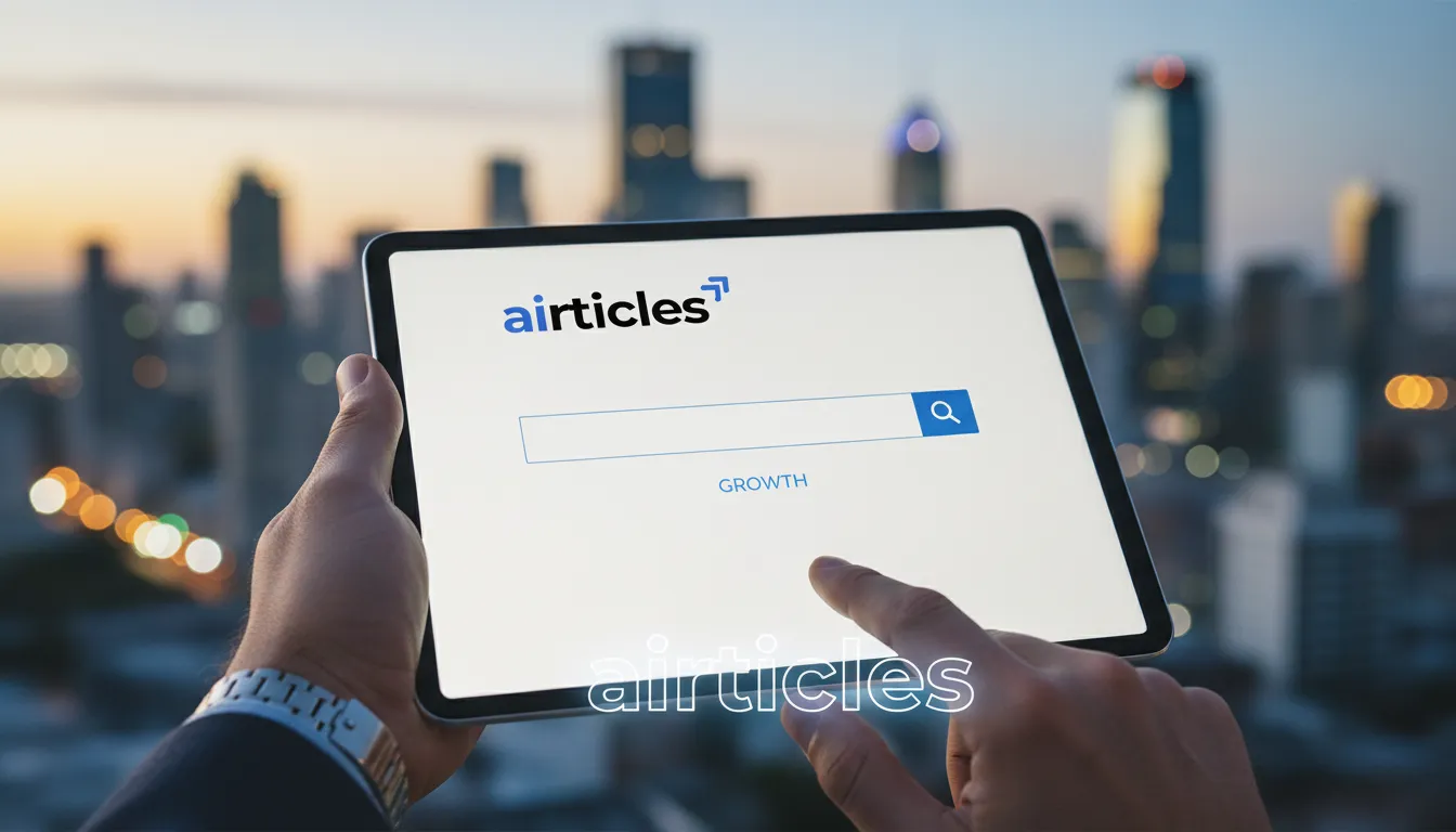 Mão segurando tablet com interface de busca, simbolizando o trabalho de uma agencia especializada em SEO para empresas.