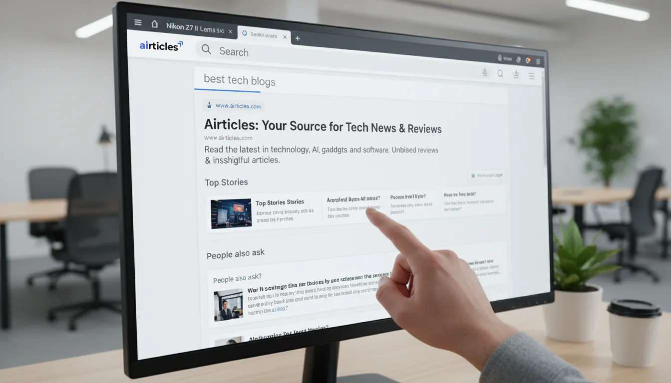 Tela de computador exibindo SERP com artigo da Airticles no topo, representando um site de rank de sucesso.