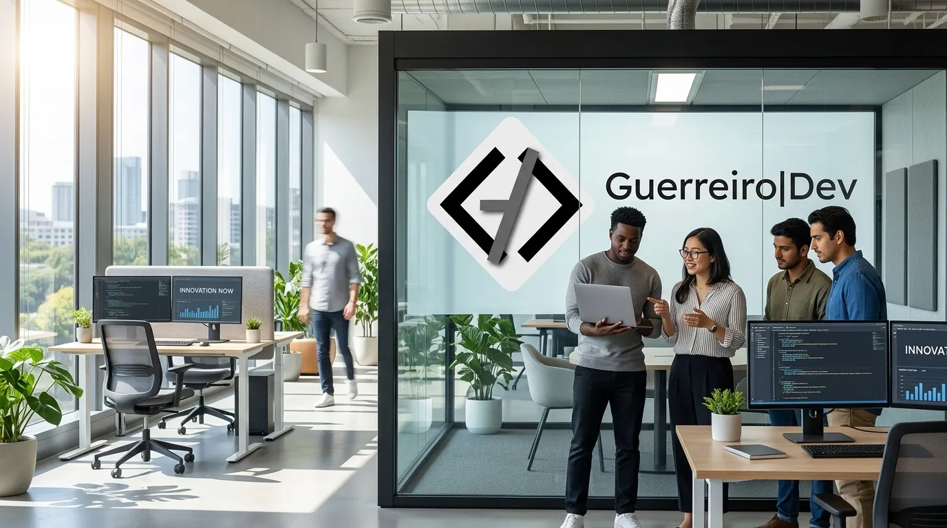 Equipe de tecnologia trabalhando em escritório moderno focado em outsourcing de desenvolvimento de software.