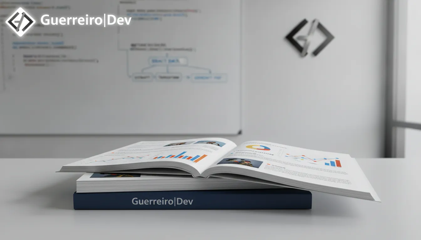 Pilha de relatórios PDF impressos, resultado de projetos em python, com design profissional Guerreiro|Dev.