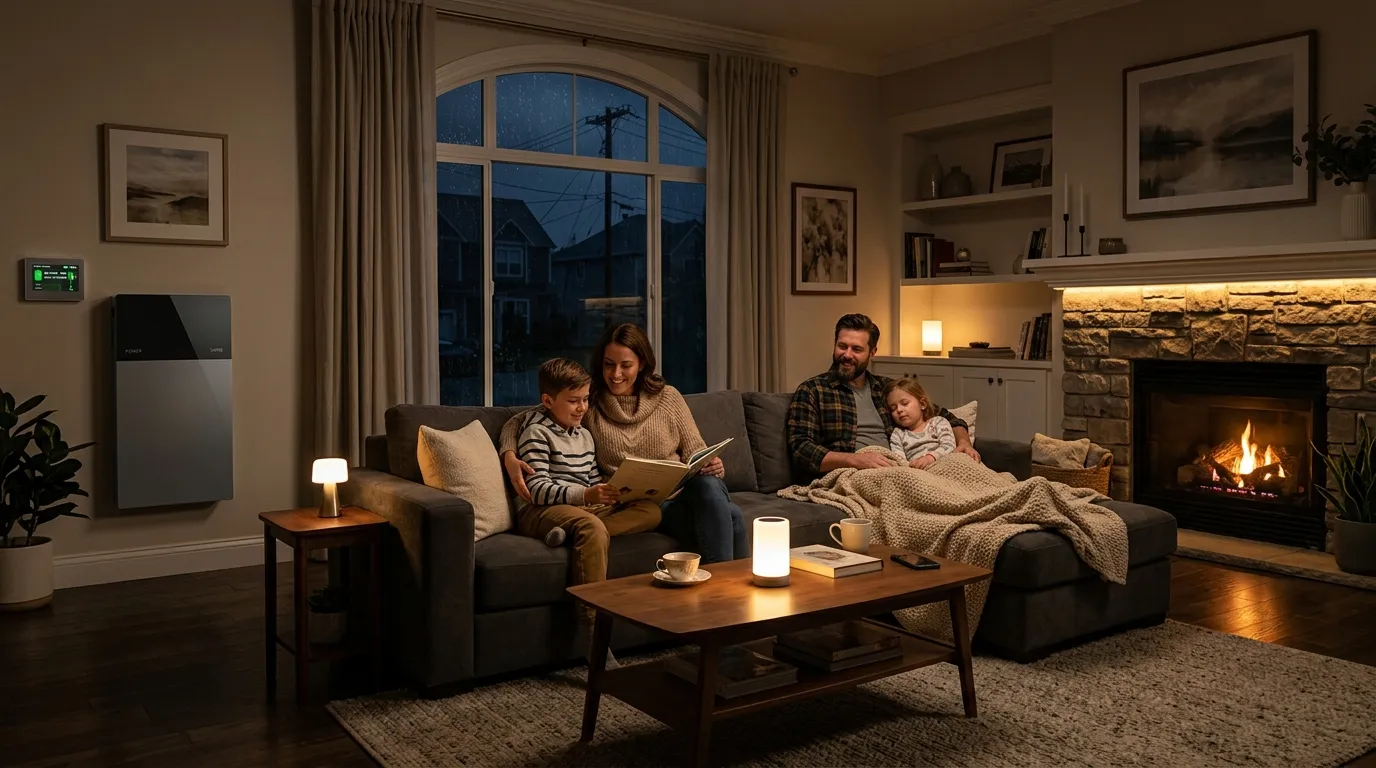 Ambiente residencial seguro utilizando soluções completas de energia para momentos de queda de eletricidade.