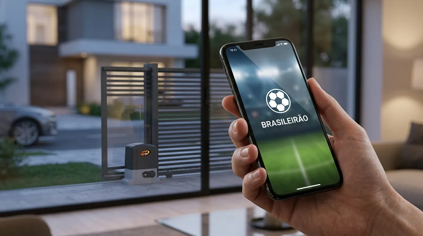 Celular mostrando resultado dos jogos de hoje brasileirão série a em casa inteligente.