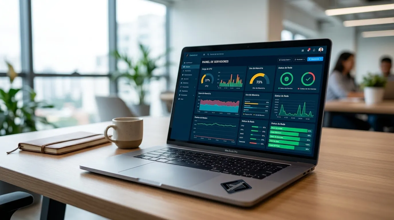 Dashboard de controle em notebook simbolizando serviços de consultoria em gestão de ti para empresas.